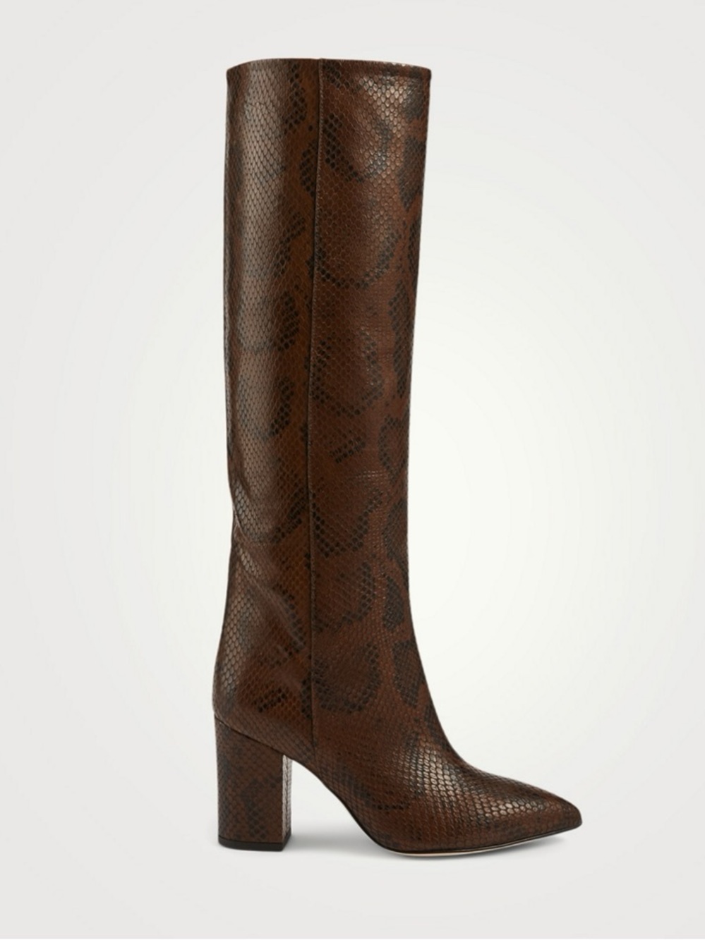 Paris Texas Knee High Brown Snakeskin Block Heel Boots